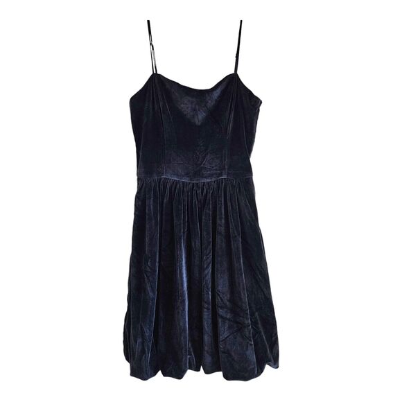 ABERCROMBIE & FITCH Tall ST MT Dress Gray Velour Spaghetti Straps Bubble Hem - Picture 1 of 8